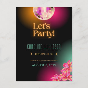 Laten we feest geven Zwart Oranje Neon 40e verjaar Briefkaart