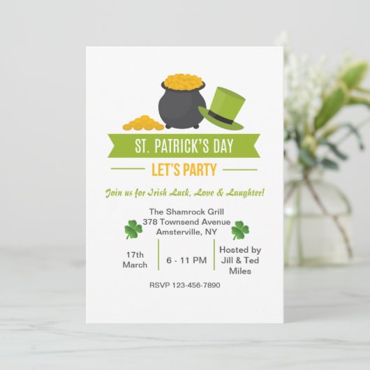 Laten we feest houden op St. Patrick's Day Invitat Kaart (Staand voorkant)
