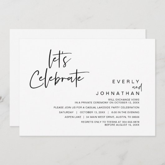 Laten we feest vieren, Trouw Elopement Feest Kaart (Voorkant / Achterkant)