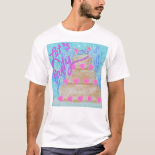 Laten we feest zandkasteel strand zeemeermin t-shirt