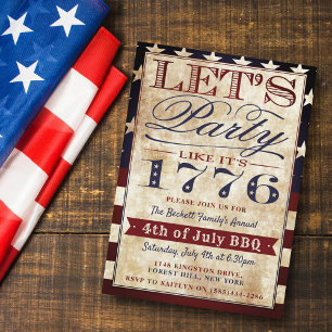 Laten we feesten alsof het 1776 is Vintage 4 jul Kaart