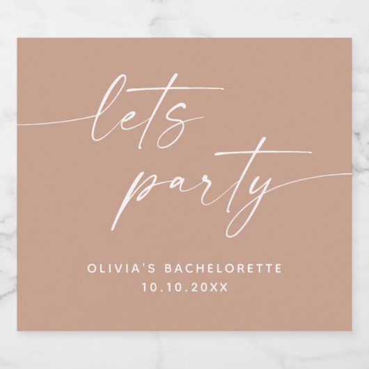 Laten we feesten. Bleek roze modern script bachelo Sparkling Wijnetiket (Enkel label)