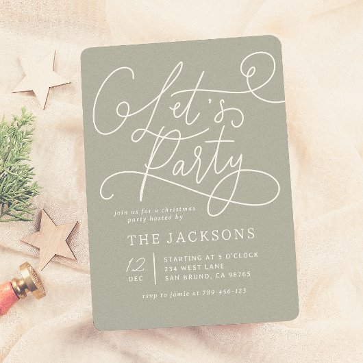 Laten we feesten | Elegant script Sage Green Chris Kaart