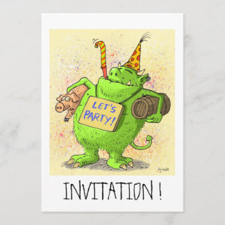 Laten we feesten. grappige uitnodigingskaart kaart