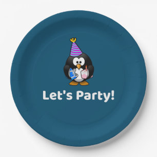 Laten we feesten! Pinguïn Grappig Verjaardagsfeest Papieren Bordje