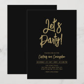 Laten we feesten | Zwart Chique Script Cacktail Pa Kaart (Voorkant / Achterkant)