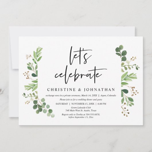 Laten we feestvieren, bruiloft Elopement Dinner Pa Kaart (Voorkant)