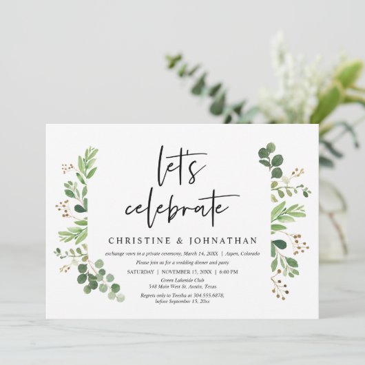 Laten we feestvieren, bruiloft Elopement Dinner Pa Kaart (Staand voorkant)