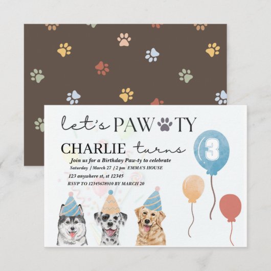 laten we feestvieren hond verjaardagsuitnodiging RSVP kaartje (Voorkant / Achterkant)
