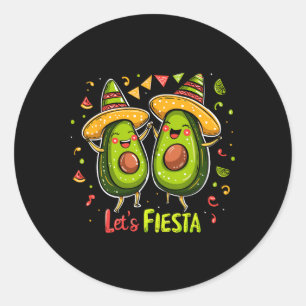 Laten we Fiesta Avocado en Tacos Sombrero Cinco de Ronde Sticker
