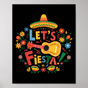 Laten we Fiesta Cinco De Mayo Gitaar Grappig Mexic Poster