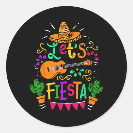 Laten we Fiesta Cinco De Mayo Party Mexicaanse git Ronde Sticker (Voorkant)