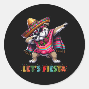 Laten we Fiesta Dabbing Bulldog Sombrero Poncho Ci Ronde Sticker