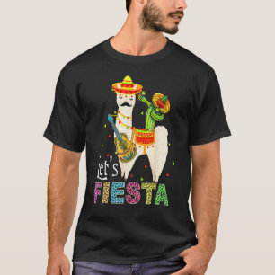 Laten we Fiesta Lama Cinco De Mayo Cactus Sombrero T-shirt