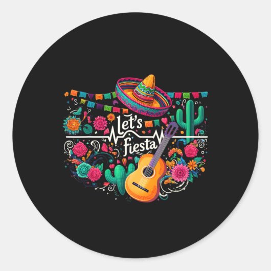 Laten we Fiesta Mexicaanse feestviering hartslag v Ronde Sticker (Voorkant)