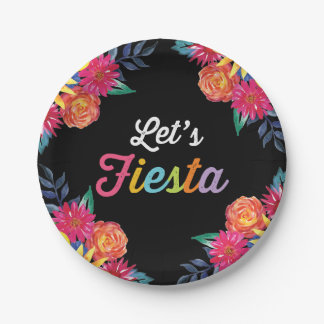 Laten we fiesta Paper Borden. Mexicaans bloemenpap Papieren Bordje