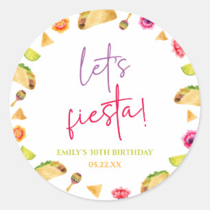 Laten we Fiesta Taco Mexicaans Fiesta Verjaardagsf Ronde Sticker