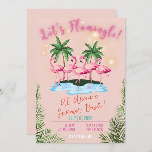 Laten we flamingelen! Flamingo Thema Zomer Bash Ui Kaart (Voorkant / Achterkant)