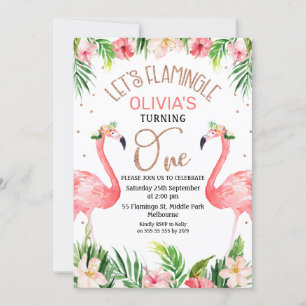 Laten we flamingeren flamingo 1e verjaardag uitnod kaart