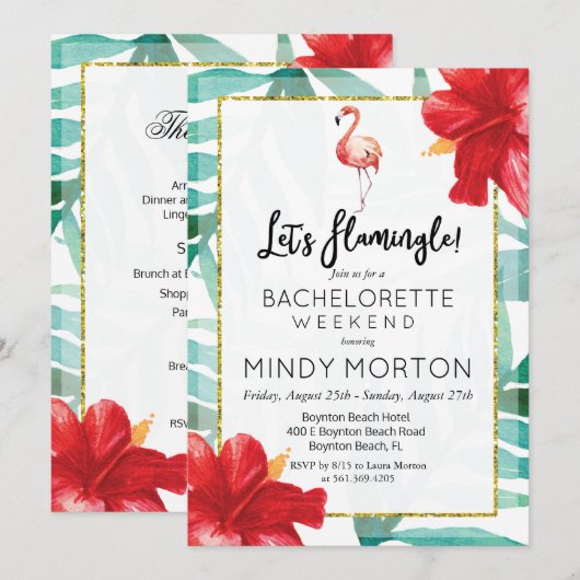 Laten we flamingle Bachelorette weekend uitnodigin Kaart (Voorkant / Achterkant)
