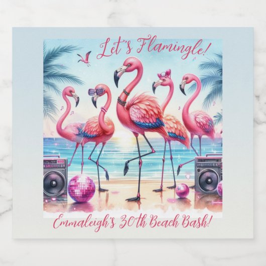 Laten we Flamingle Beach Verjaardags Bash Herdenki Bier Etiket (Enkel label)