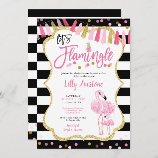 Laten we Flamingle Flamingo Waterverf Baby shower Kaart (Voorkant / Achterkant)