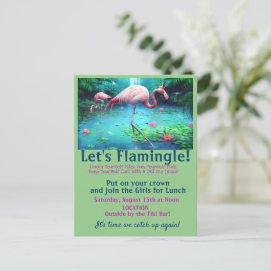 Laten we Flamingle! Girl Lunch (of wat dan ook) Briefkaart (Staand voorkant)