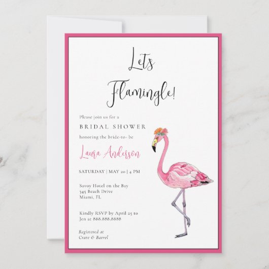 Laten we Flamingle! Heet roze & witte Bruidsdouche Kaart (Voorkant)