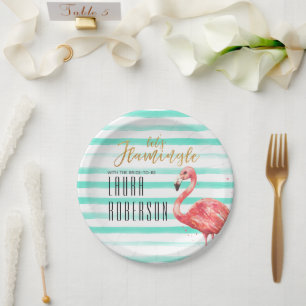 Laten we Flamingle Mint Waterverf   VRIJGEZELLENFE Papieren Bordje