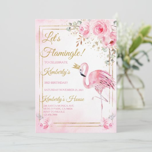 Laten we Flamingle Modern Flamingo verjaardagsfees Kaart (Staand voorkant)