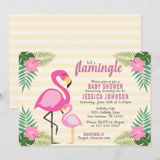 Laten we Flamingle Pink Flamingo Baby shower Kaart (Voorkant / Achterkant)