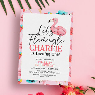 Laten we Flamingle Roze Flamingo Meisje 1e Verjaar Kaart