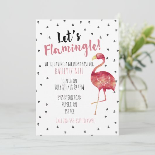 Laten we Flamingle! Uitnodiging (Staand voorkant)