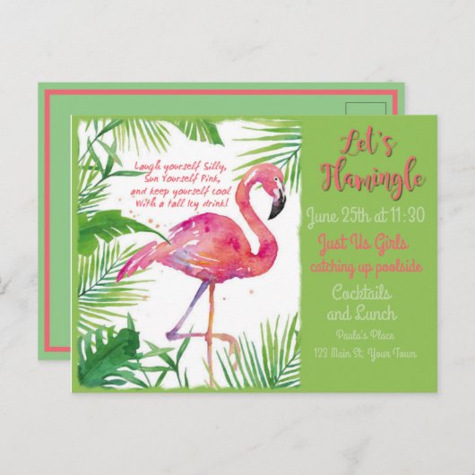 Laten we Flamingle! Uitnodiging (Voorkant / Achterkant)