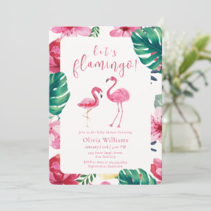 Laten we Flamingo Tropisch Bloemmotief Baby Shower Kaart