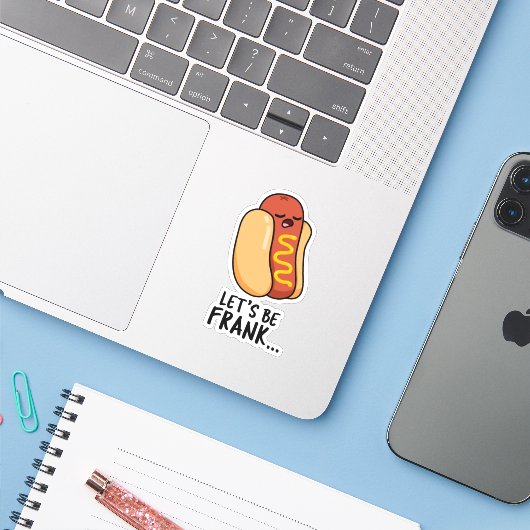 Laten we Frank Funny Frankfurter Pun zijn Sticker (Laptop met iPhone)