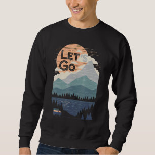 Laten we gaan avontuur Graphic Minimalist Mountain Trui