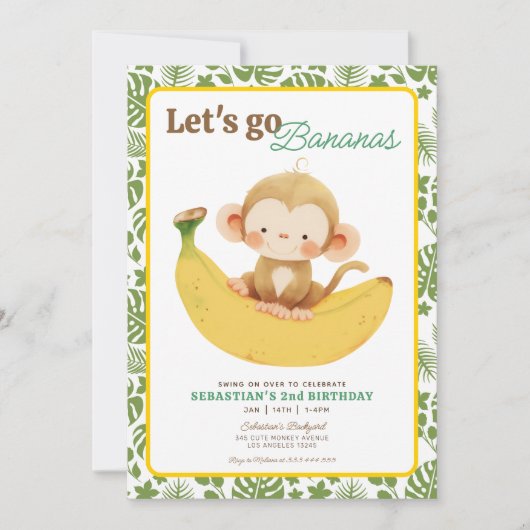Laten we gaan bananen onze kleine aap verjaardag kaart (Voorkant)