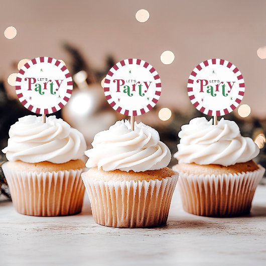 Laten we Gaan Feesten Retro Grilleg Rood en Groen Ronde Sticker