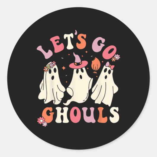 Laten we gaan Ghouls Grappige Spooky Ghost Hallowe Ronde Sticker (Voorkant)