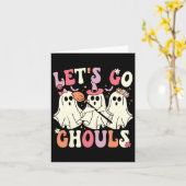 Laten we gaan Ghouls Halloween Ghost Costume Retro Kaart (Gele Bloem)