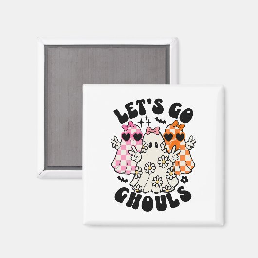 Laten we gaan Ghouls Halloween Ghost Floral Spooky Magneet (Voorkant / Achterkant)