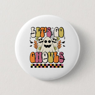 Laten we gaan Ghouls Retro Floral Ghost Groovy Hal Ronde Button 5,7 Cm