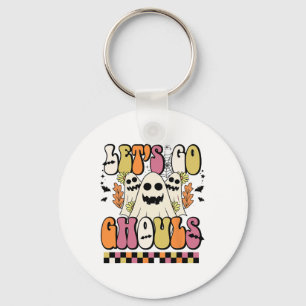 Laten we gaan Ghouls Retro Floral Ghost Groovy Hal Sleutelhanger