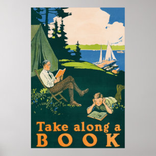Laten we gaan kamperen en een boek lezen poster