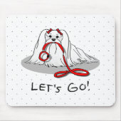 Laten we gaan! Maltese hond met rode spoel F Muismat (Voorkant)