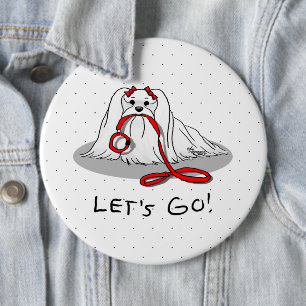Laten we gaan! Maltese hond met rode spoel F Ronde Button 6,0 Cm