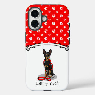 Laten we gaan! Miniature Pinscher wandelen (zwart iPhone 16 Hoesje