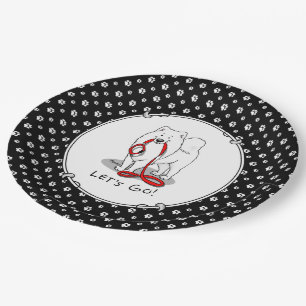Laten we gaan! Samoyed w red leash Funny Papieren Bordje