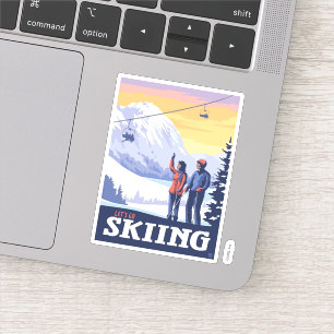 Laten we gaan skiën Print Sticker